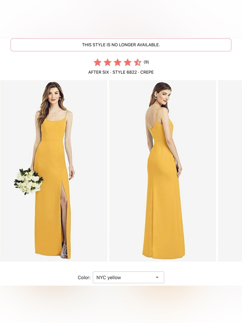 After Six NYC Yellow Crepe Spaghetti-Strap Maxi Gown